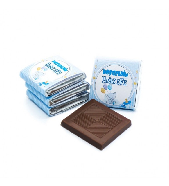 Erkek Bebek Çikolatası Metal Yuvarlak Mavi Fil Baskılı (80 Adet Napoliten Çikolata)