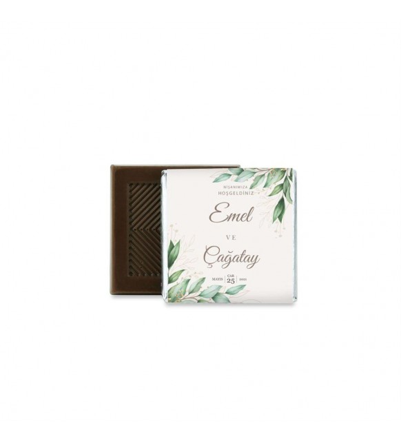 Söz Nişan Çikolatası Metal Yuvarlak Kutu Yeşil Çiçek Desenli (80 Adet Dökme Napoliten Çikolata)