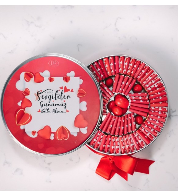 Sevgiliye Çikolata Kutusu Balon Kalpler Tasarımlı (80 Adet Napoliten Çikolata)