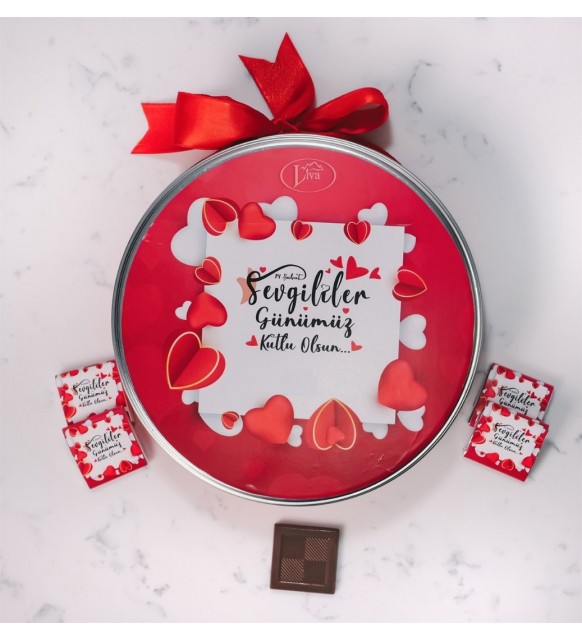Sevgiliye Çikolata Kutusu Balon Kalpler Tasarımlı (80 Adet Napoliten Çikolata)
