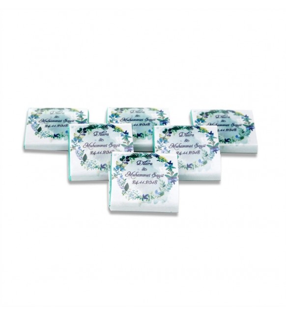 Söz Nişan Çikolatası İsimli Nişan Çikolatası Çiçek Tasarımlı (100 Adet Dökme Napoliten Çikolata)