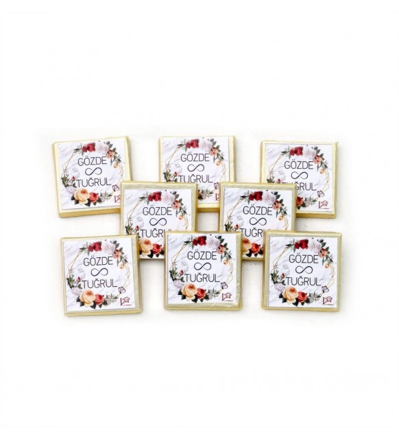 Söz Nişan Çikolatası İsimli Nişan Çikolatası Gül Tasarımlı (100 Adet Dökme Napoliten Çikolata)